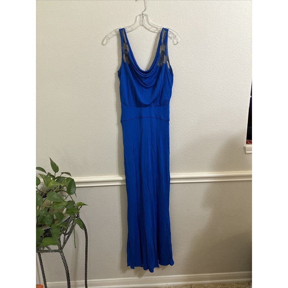 badgley mischka , Blue Long Floral Dress, Formal, Embellished, Stretchy, Size 0
